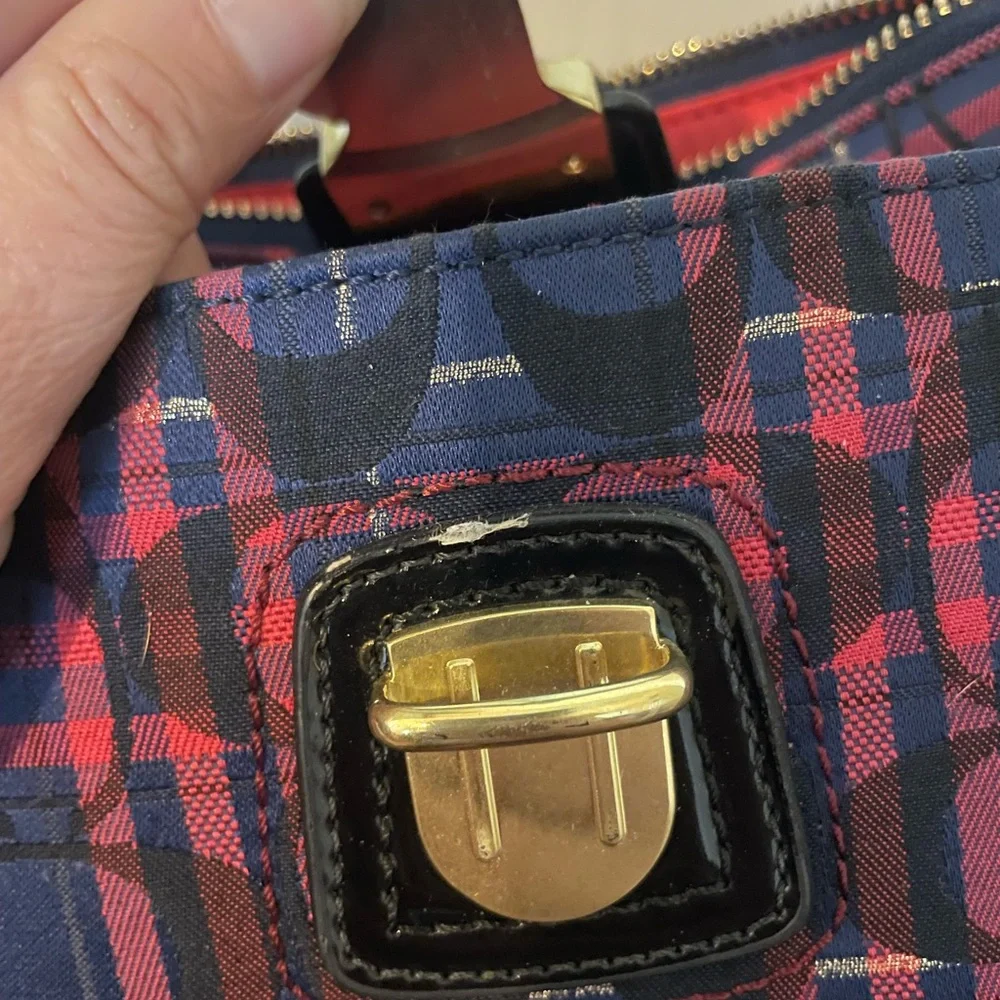 Coach Signature Plaid Small Crossbody Bag in Navy & Pink